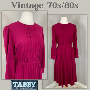 Vintage 70s Boho Raspberry Velour Secretary Dress Fall Winter Punk Goth Indie